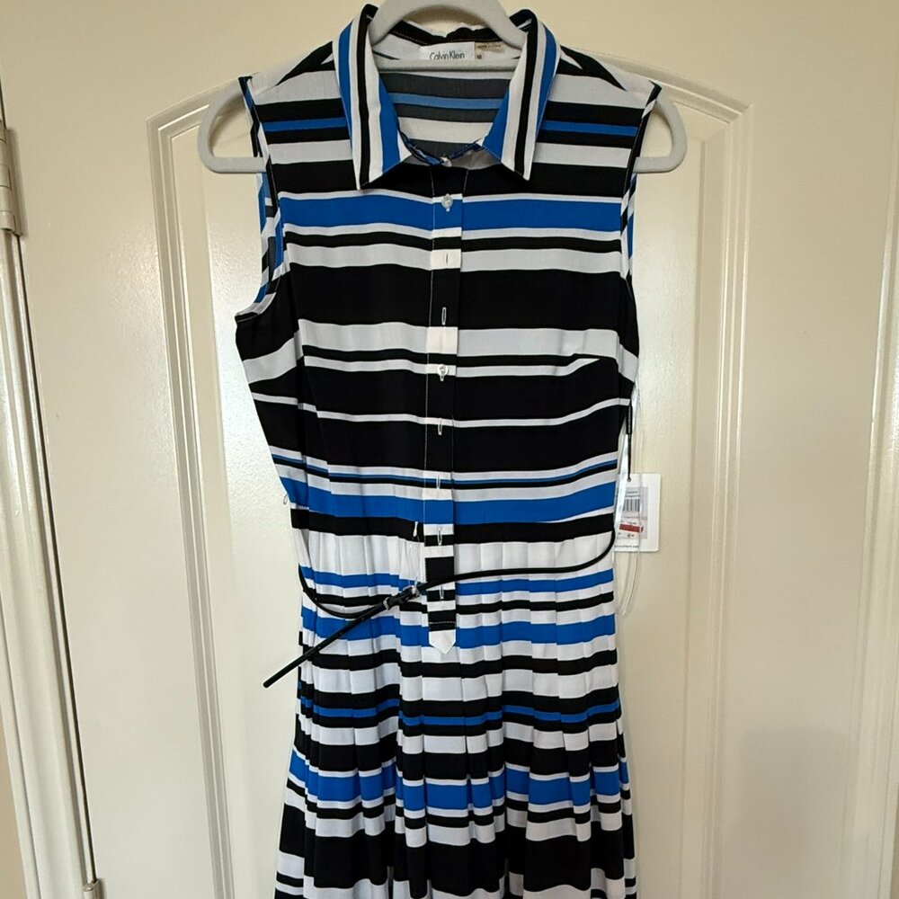 [NWT] Calvin Klein - Blue/Black/White Striped Dress